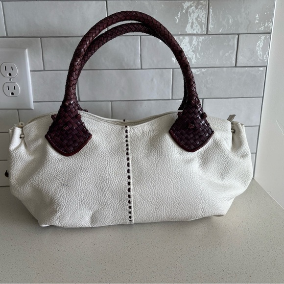 Paolo Masi Italian Leather Genuine Leather Cream Boho Satchel Brown Woven Straps - Picture 5 of 12